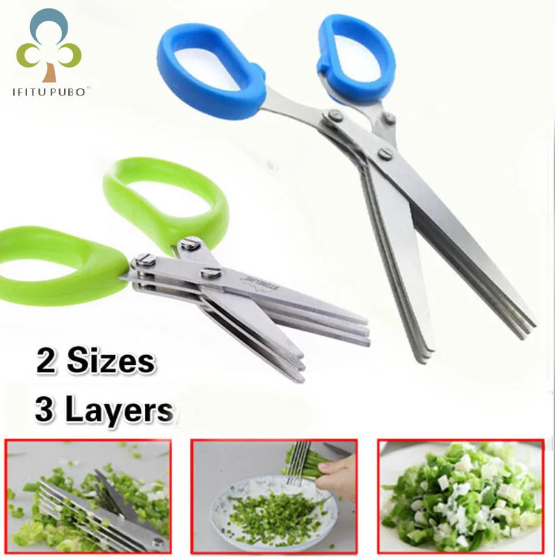 

3Layers 2 sizes Multi-functional Stainless Steel Kitchen Scissors Sushi Shredded Scallion Cut Herb Spices Scissors WYQ