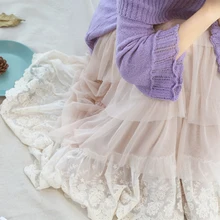 В стиле «Mori Girl» и «сеточка» с кружевом и вышивкой Фея плиссированные юбки французский Romentic Милая женская обувь принцессы в стиле длинная юбка в готическом стиле Для женщин Макси Юбка Saia