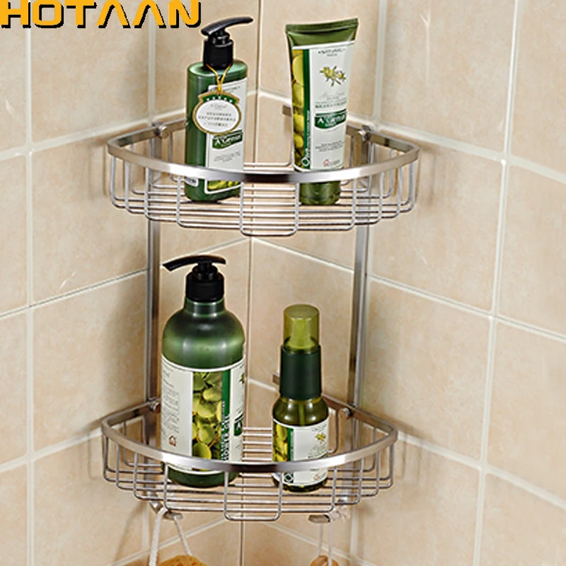 4pcs Stainless Steel Shower Caddy Shelf Storage Corner Bath Shampoo Basket Rack 