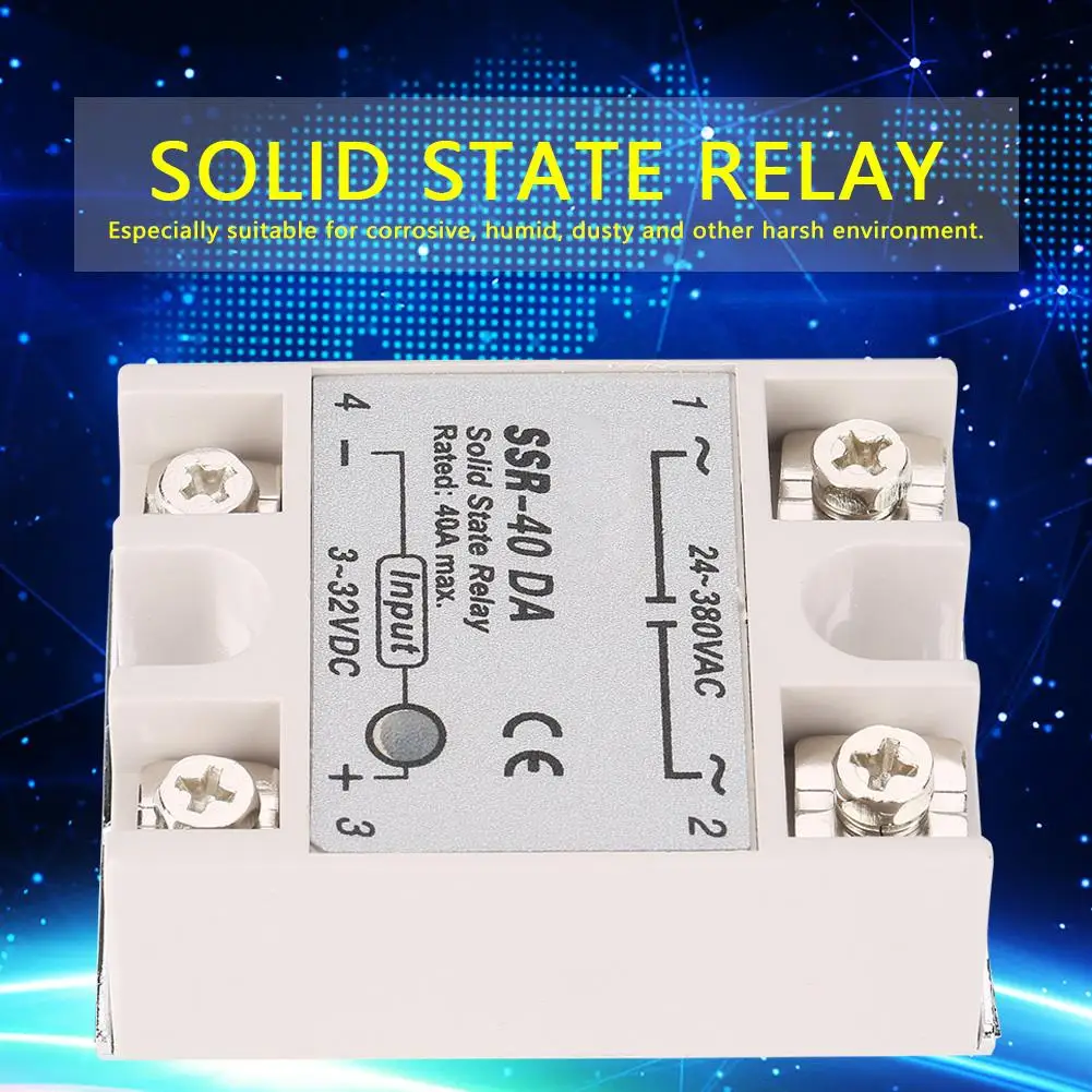 24-380V AC антивибрационное реле Однофазное DC-AC твердотельное SSR-40DA 40A вход 3-32V DC