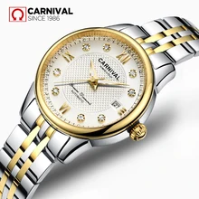 CARNIVAL Fashion Synthetic Sapphire Women Watch TopBrand Luxury Brand Ladies Watch Gold-Plated Diamond Inlaid Steel relogio