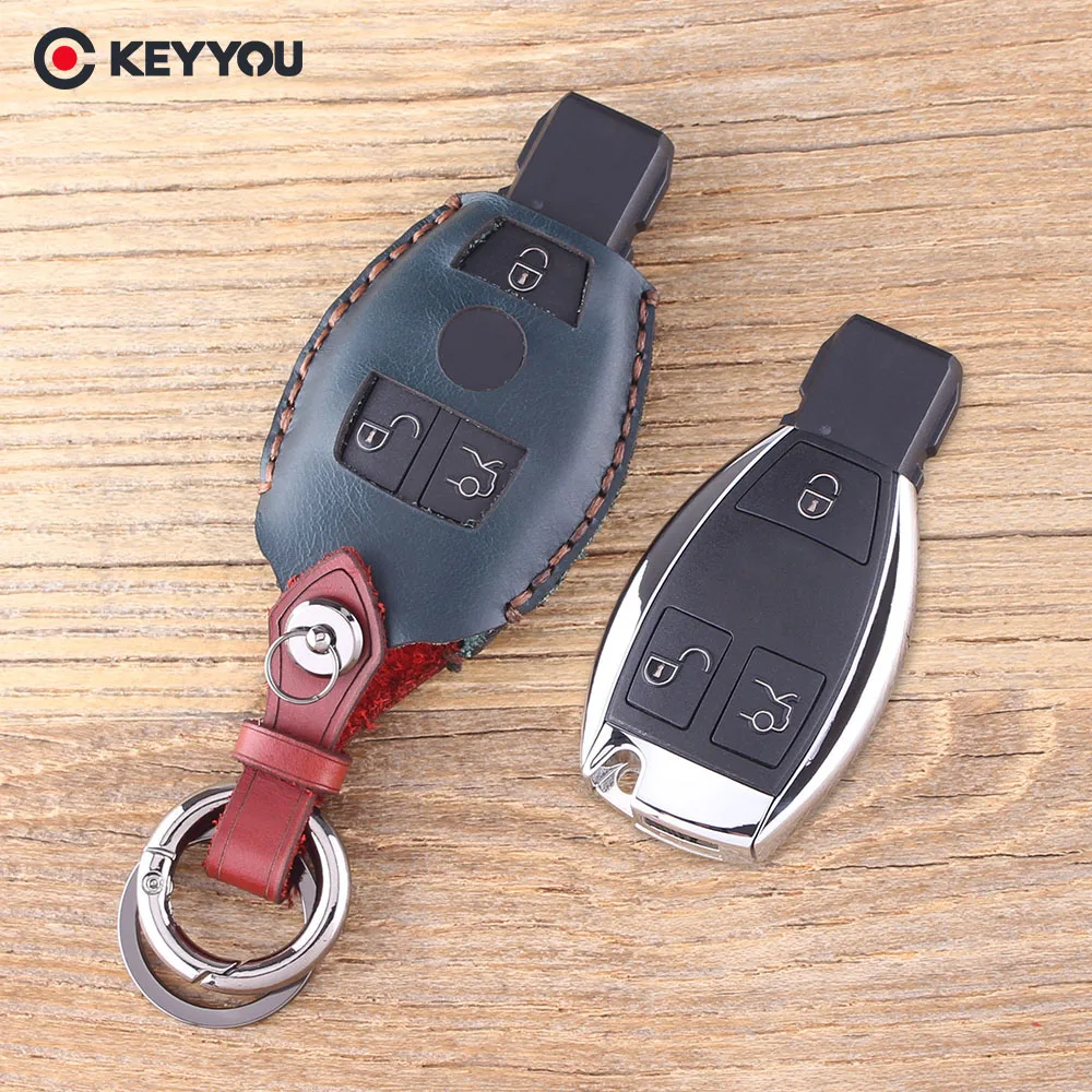 Кожаный чехол KEYYOU для Benz S SL ML SLK CLK E умный ключей автомобиля 3 кнопки Mercedes брелка с