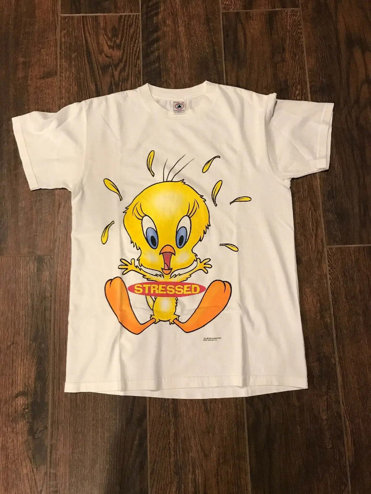 

Vintage 1997 Looney Tunes Tweety Bird Stressed T Shirt Size Medium