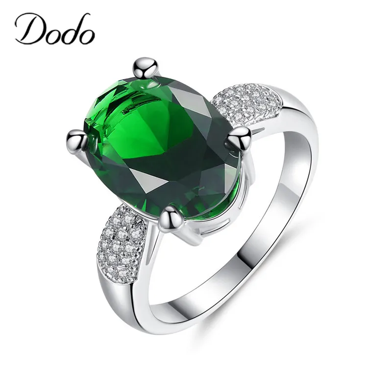 Elegant Large Green Stone Zircon Ladies Rings Female Antique Silver Color Ring Jewelry Woman Girl Accessories Gifts R412 | Украшения и
