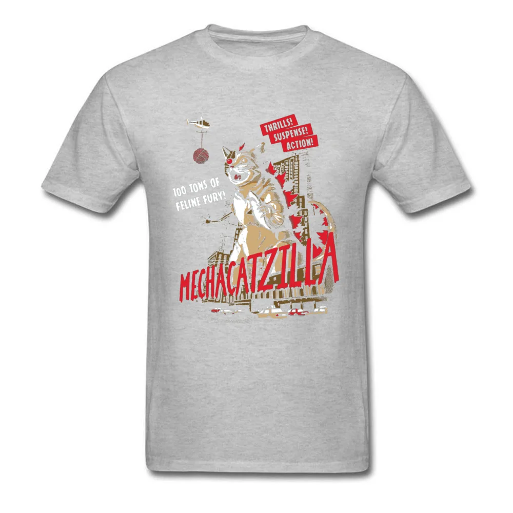 Normal Mecha Catzilla V2 23216 Short Sleeve Lovers Day Tops & Tees Newest Crewneck Cotton Fabric Tops Shirt Men Tshirts Mecha Catzilla V2 23216 grey
