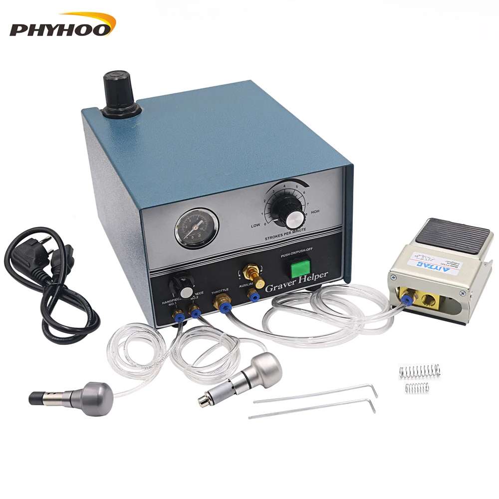 핸드피스 2 개가 있는 고품질 그래버 헬퍼 공압 조각 기계, 보석 도구 및 장비, 110V, 220V