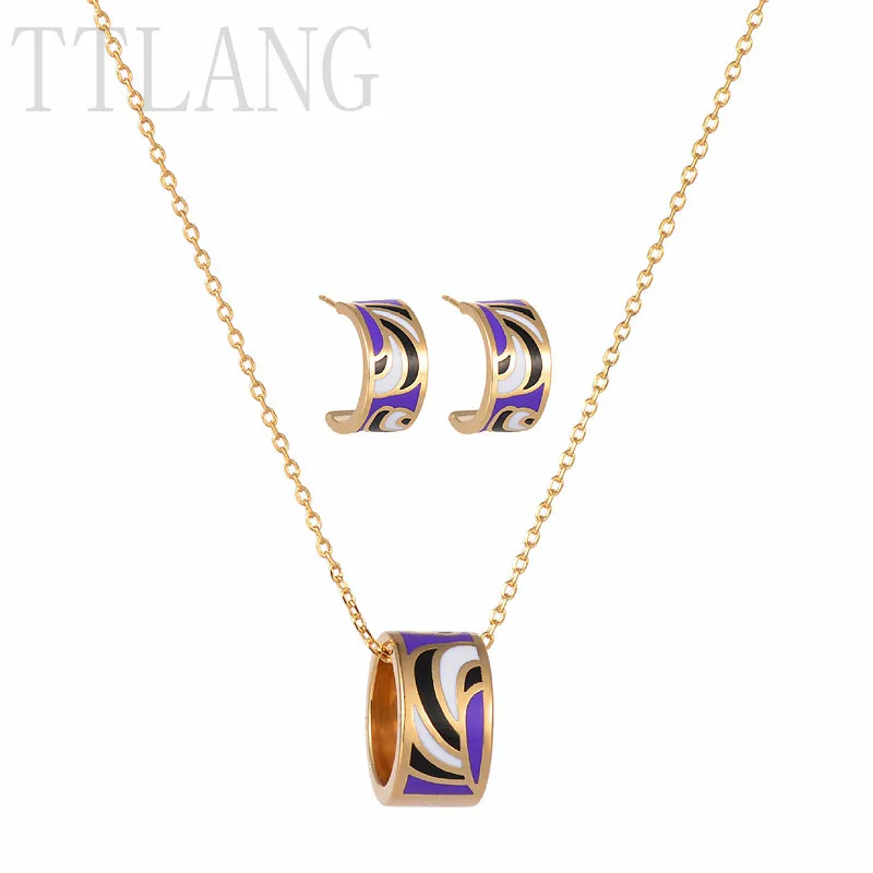 

Purple Feather Design Kids Children Enamel Jewelry Set