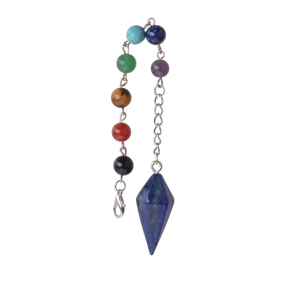 Горячая Распродажа натуральный камень кристалл граненый Wicca маятник Пирамида целительная Рейки Чакра придавая кулон пара ожерелье для женщин - Окраска металла: lapis lazuli