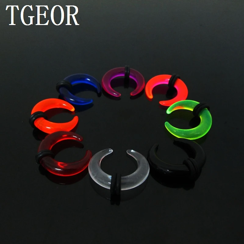 

New 1 pair mixed 6 gauges mixed clear colors horseshoe ear expander acrylic piercing ear taper free shipping