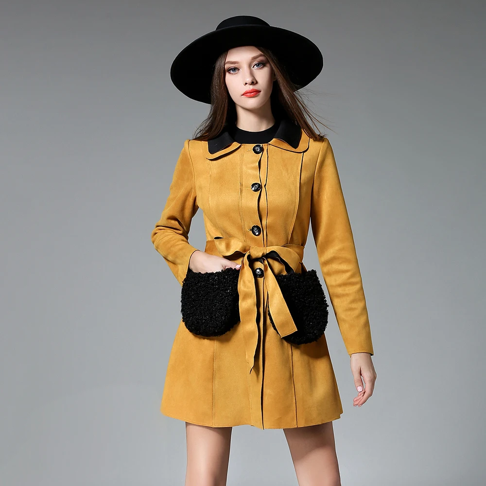 Plus Size Women Winter Coat 2017 Yellow Jackets Leather Ladies Long