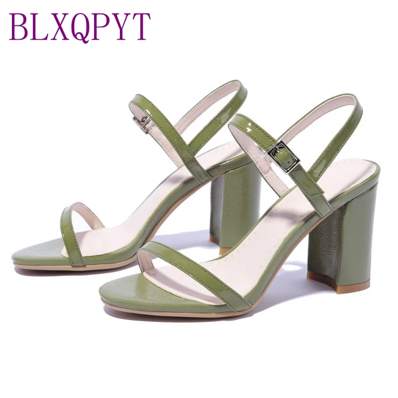 

BLXQPYT cow Geunine leather Sandals Women Big&Small Size 32- 48 Summer Wedding Party Shoes High Heels 8cm Woman Pumps 8360-1