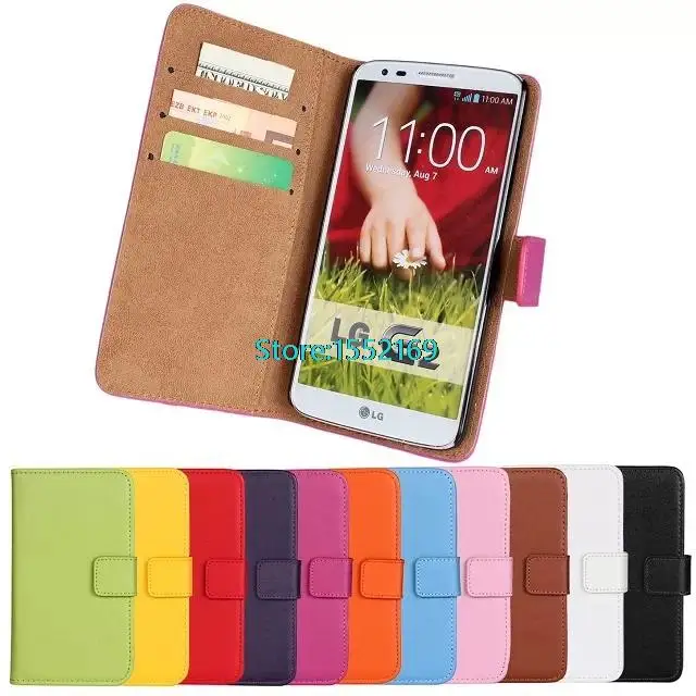 100pcs lot Luxury Retro Genuine Leather Wallet Cell Phone Case for LG G2 D801 D802 Case With Card Slot