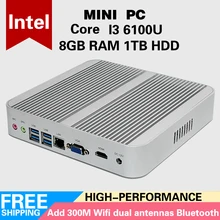 Mini PC 6Gen Intel Core i3 6100U 8GB RAM 1TB HDD Ordinateur 4 K HTPC Intel HD Graphics 520 Gaming PC FREE shipping usb 3.0