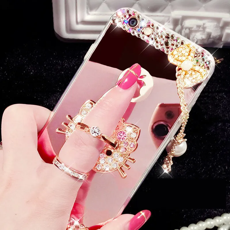 Для Huawei P10 P20 Lite Plus Mate 10 Pro selfie P smart Crystal Rhinestone зеркало в форме банта задняя крышка