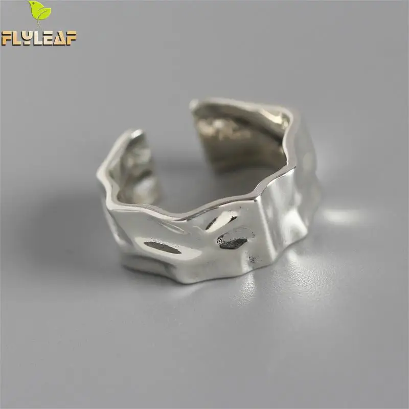 

Flyleaf 925 Sterling Silver Rings For Women Irregular Wide Concave Surface Femme Fashion Fine Jewelry Simple Open Ring Vintage