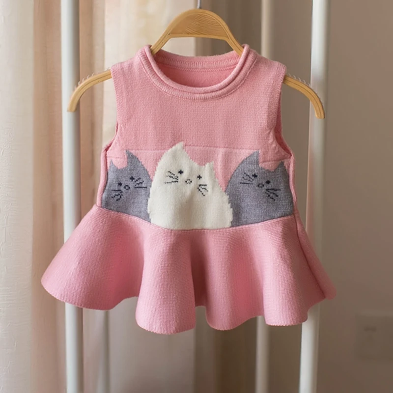 

Kids dresses for girls warm knitted dresses cartoon sleeveless newborn dresses winter clothes for newborn girls