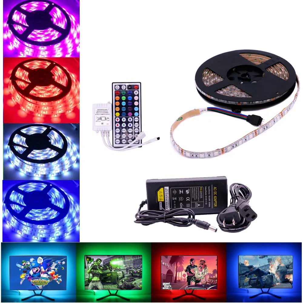 SMD5050 RGB Светодиодные ленты полный Цвет градиент Ambilight AC/DC 12 V/24 V светодиодный свет полосы Применение для Светодиодный ТВ Кухня шкаф светодиодная лента 5 м 300 светодиодный s свет