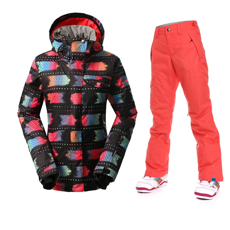 Winter Women's Ski Jacket and Pants Female Ski Snowboard Suit Super