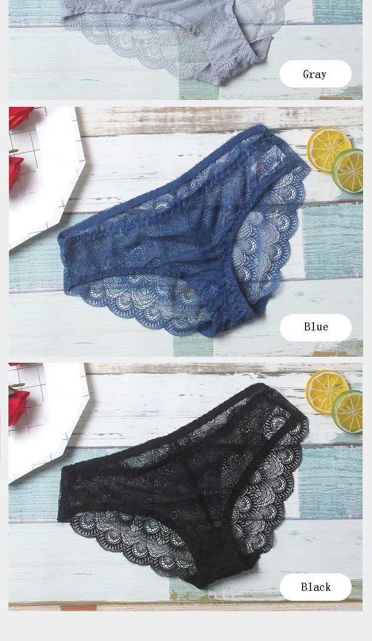 Women's Sexy Lace Panties Seamless Cotton Breathable Panty Transparent Briefs Plus Size Girl Low Rise Underwear (12)