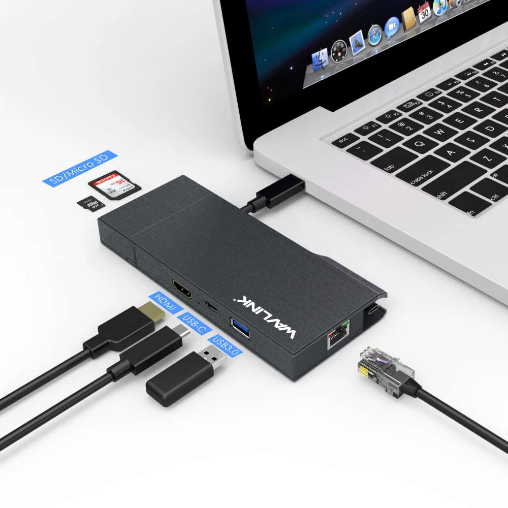 USB C концентратор USB3.1 тип-c мини док-станция usb-хаб 4 к видео HDMI Ethnernet Rj45 кабель SD/TF кардридер PD адаптер для Mac OS Windows