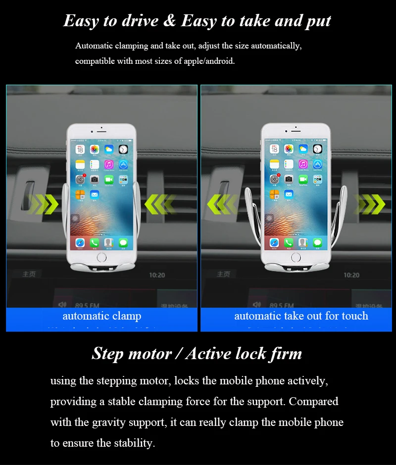 05Magic Auto Clamp Car Wireless Charger 10W Fast Charging Mount 