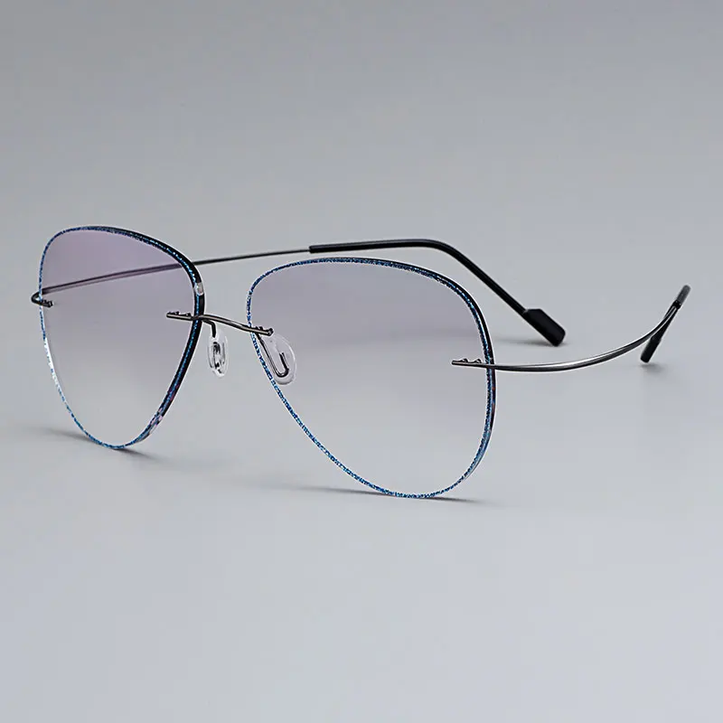 Gmei оптический серый титановый сплав мужские очки без оправы оправа с градиентным серым оттенком Плано линзы и синяя оправа T80893 - Цвет оправы: Серый