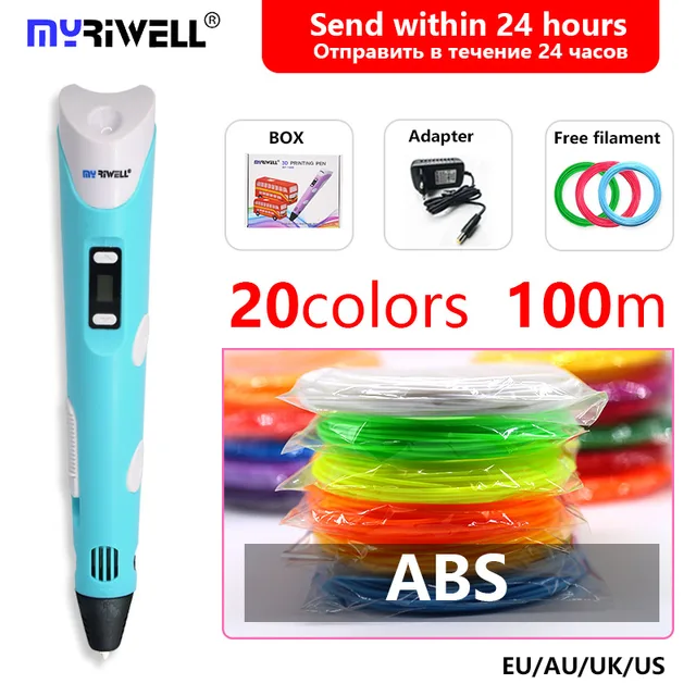 Special Price myriwell 3d pen rp-100b and 20 colors 1.75mm 3d filament with free pla 3d pen 3 d pen 3d handle Smart baby gift Toys  1.75mm