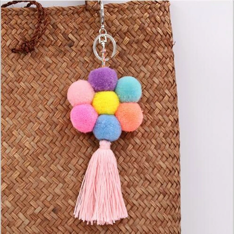 

1pc Fashion Plush Key Chain Flower Shape Keyring Creative Tassel Keychain DIY Handbag Key Ring Bag Charm Pendant Jewelry BBB0403