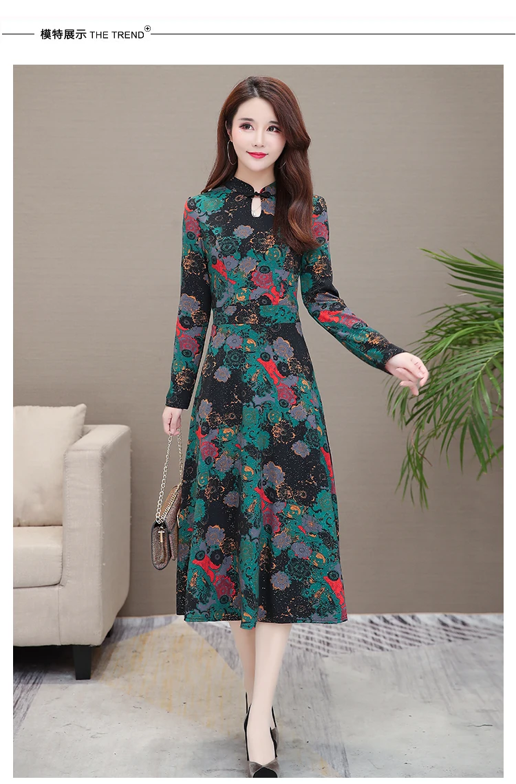 Floral Print Maxi Dress Long Sleeve Vintage Formal Dress Women Elegant for Work Plus Size 5XL Robe Femme 2019 Mom Women Dresses 8