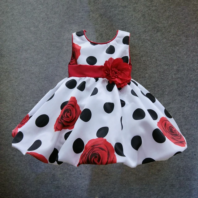 6M 4T baby girls dress Black Dot Red Bow infant summer dress for birthday party sleeveless