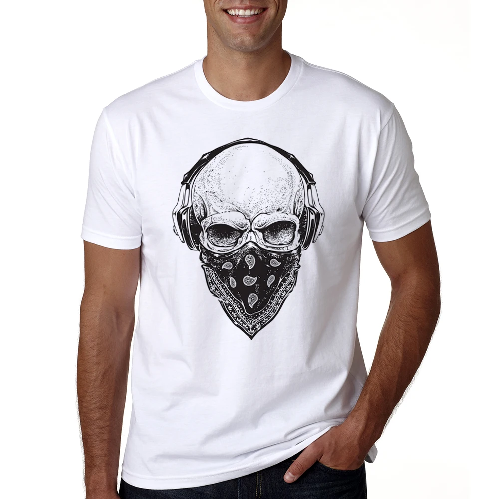 New Arrival Men T Shirts Fashion Skull with Headphones Design Short