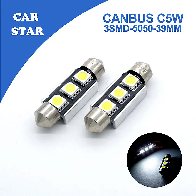 

2pcs Car Interior Led 39mm C5W C10W Canbus 3SMD 5050 DC12V Dome Festoon Light Auto Interior Decorative for TOYOTA BMW BENZ