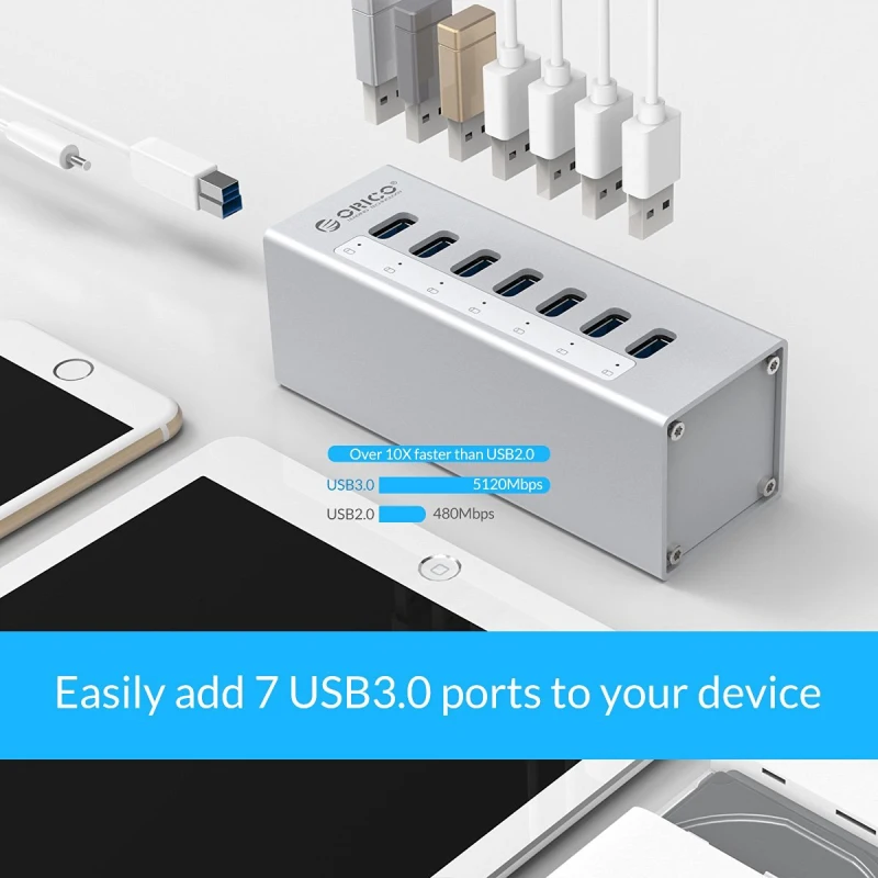 Высокоскоростной Алюминиевый Концентратор ORICO USB 3 0 с 7 портами usb порт 5 Гбит/с