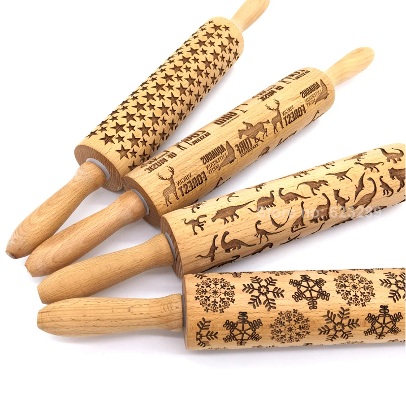 

Beech Wood Embossing Rolling Pin Laser Cut Curved For The Kitchen Baking Decoration And Cake Tool