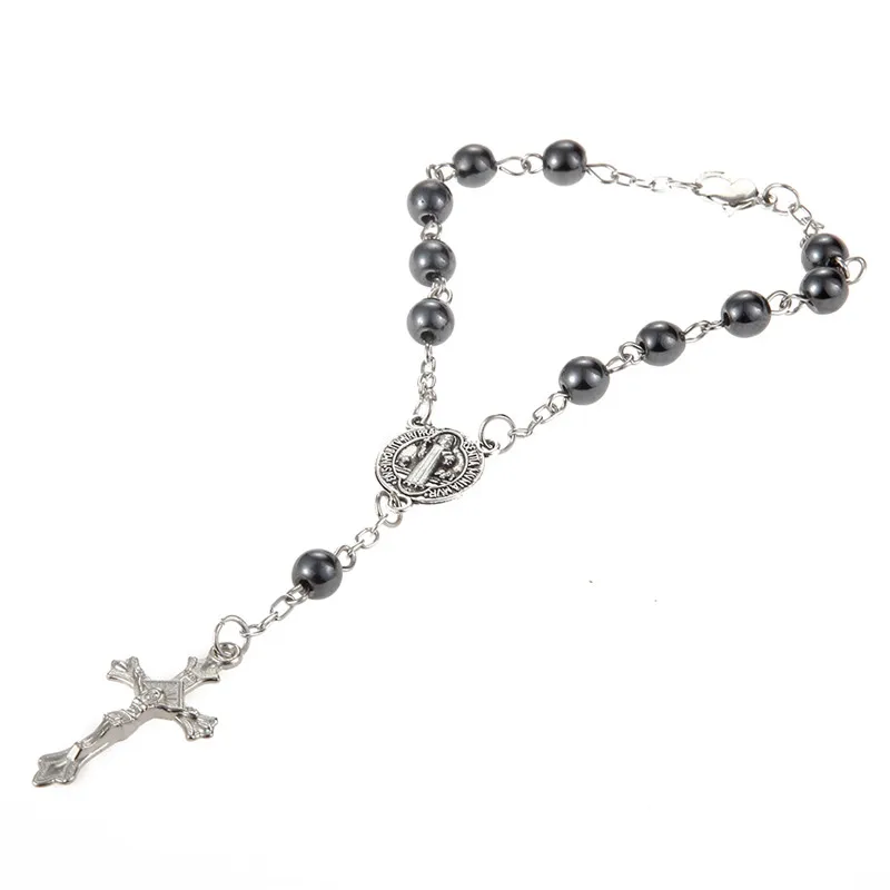 

New Trendy Plastic Bead catholic rosary cross Pendant Bracelet For Women Jewelry Bangles Religious Gifts