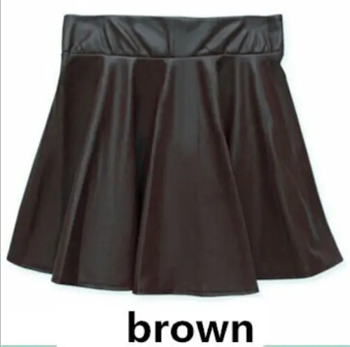 Женские эластичные юбки из искусственной кожи с высокой талией, расклешенная плиссированная мини-юбка, однотонная короткая юбка из искусственной кожи - Цвет: Коричневый