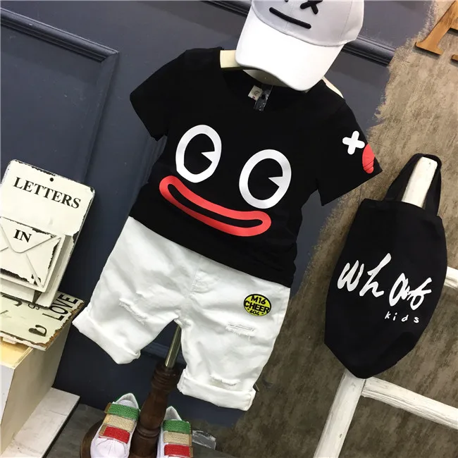 2018 Summer Children Clothing Boys Set 2 3 4 5 6 Years Short Sleeve Ribbon Shirt Ripped Jeans Shorts Kids Boy Set цена 2018 Summer Children Clothing Boys Set 2 3 4 5 6 Years Short Sleeve Ribbon Shirt Ripped Jeans Shorts Kids Boy Set цены онлайн