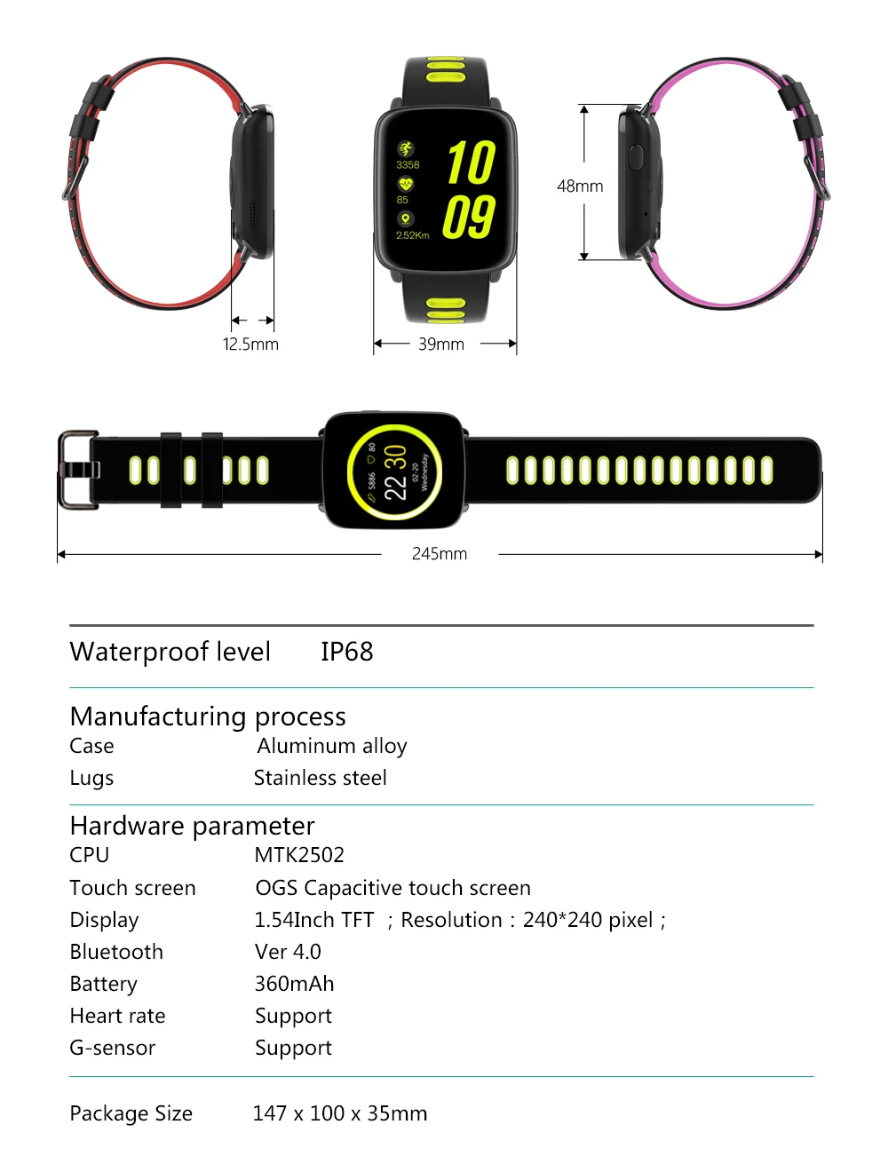 GV68 Smart Watch Men Women Waterproof MTK2502 SmartWatch Phone Wearable device Heart Rate Sleep Monitor for IOS Android