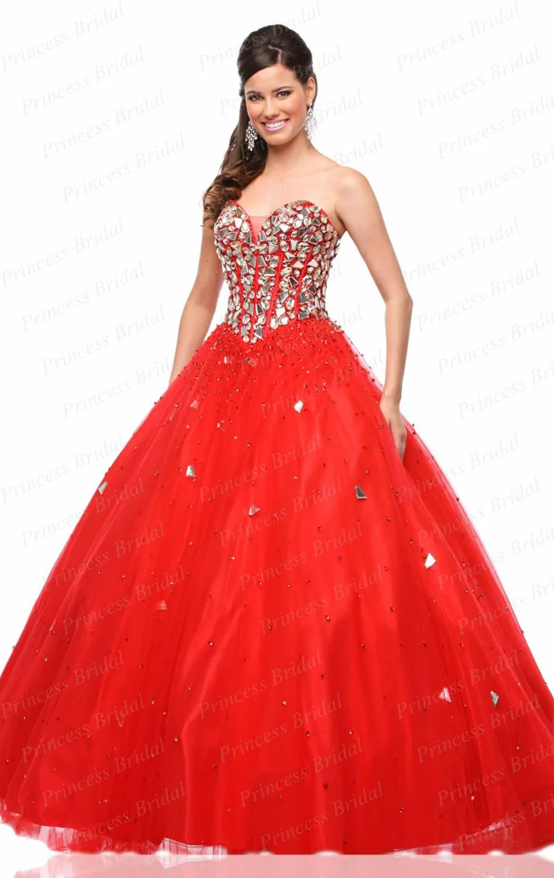 Free Shipping Victorian Style Ball Gown Sweetheart Lace Up Floor Length Tulle Red Quinceanera