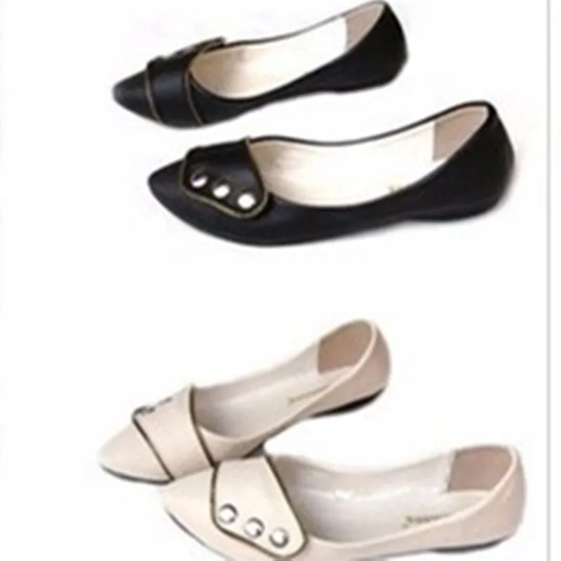 

Lady European and American style Rivets Turning over Shallow Plus size (4-15)Pointed toe women Single Shopping Kvoll Flats Shoes