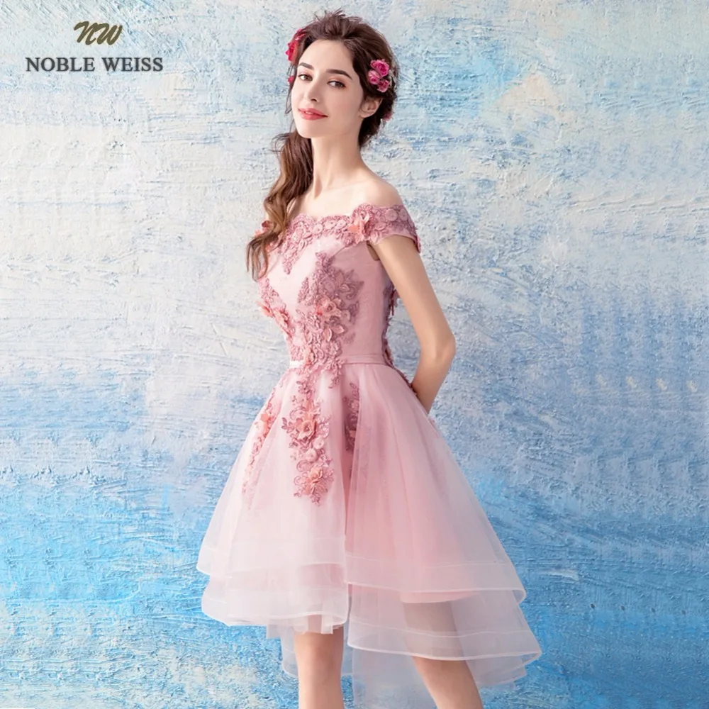 NOBLE WEISS/розовое платье для выпускного вечера по индивидуальному заказу; модное платье с вырезом лодочкой на шнуровке сзади; Тюлевое асимметричное платье с аппликацией; вечерние платья с бисером