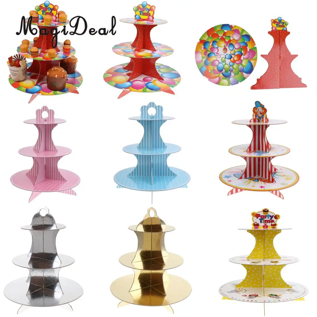 

MagiDeal 3 Tier Wedding Birthday Party Foldable Paper Dessert Cake Stand Crown Cupcake Display Stand Cake Tools