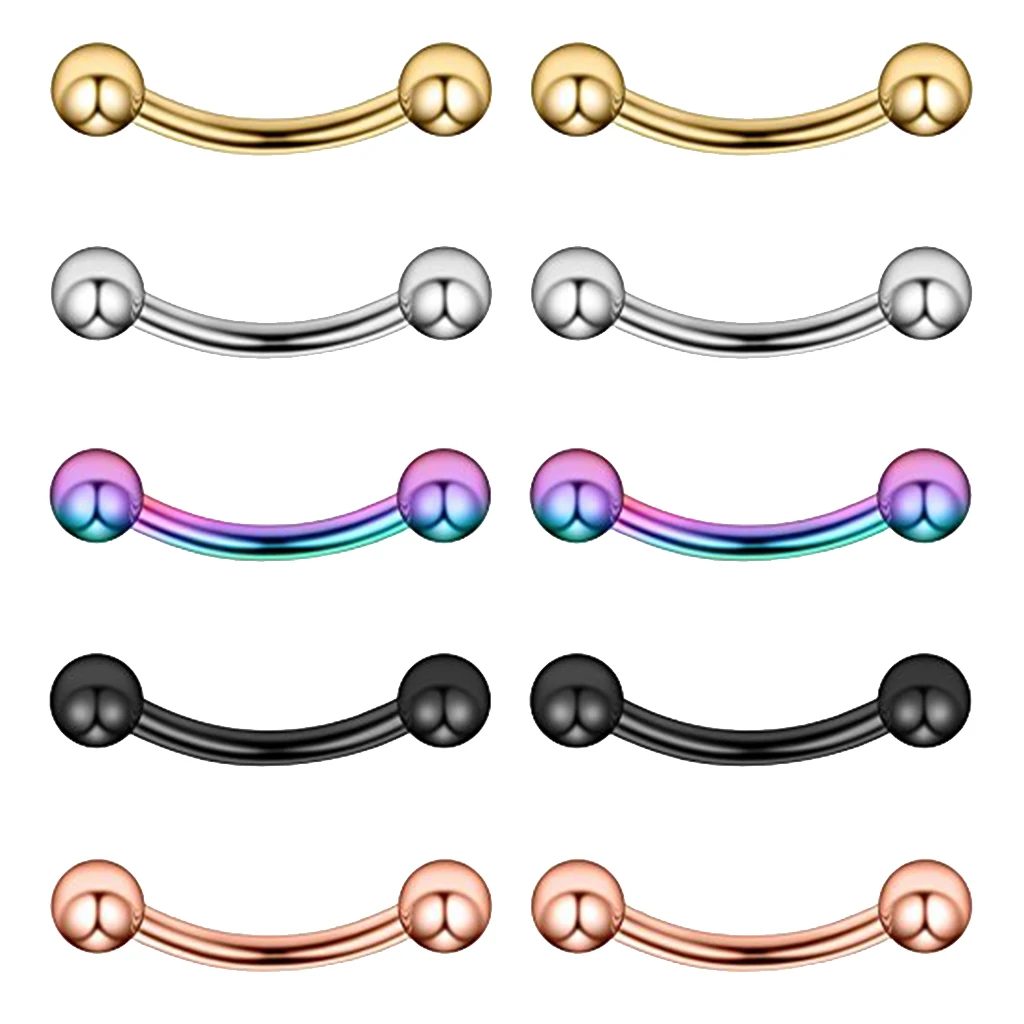 10 Pieces 16G 316L Stainless Steel Curved Balls Eyebrow Ear Lip Navel Ring Piercing 6mm 8mm 10mm 12mm Length