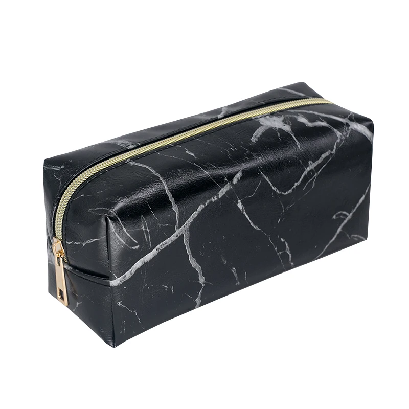 Women's Men Black Marble Cosmetic Bags Stone Pattern Female Travel