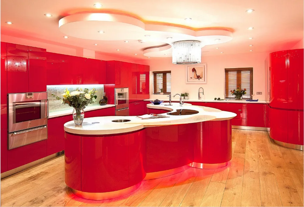 Новейший дизайн high gloss лак кухонные шкафы белого цвета современный 2PAC кухонной мебели L1606084