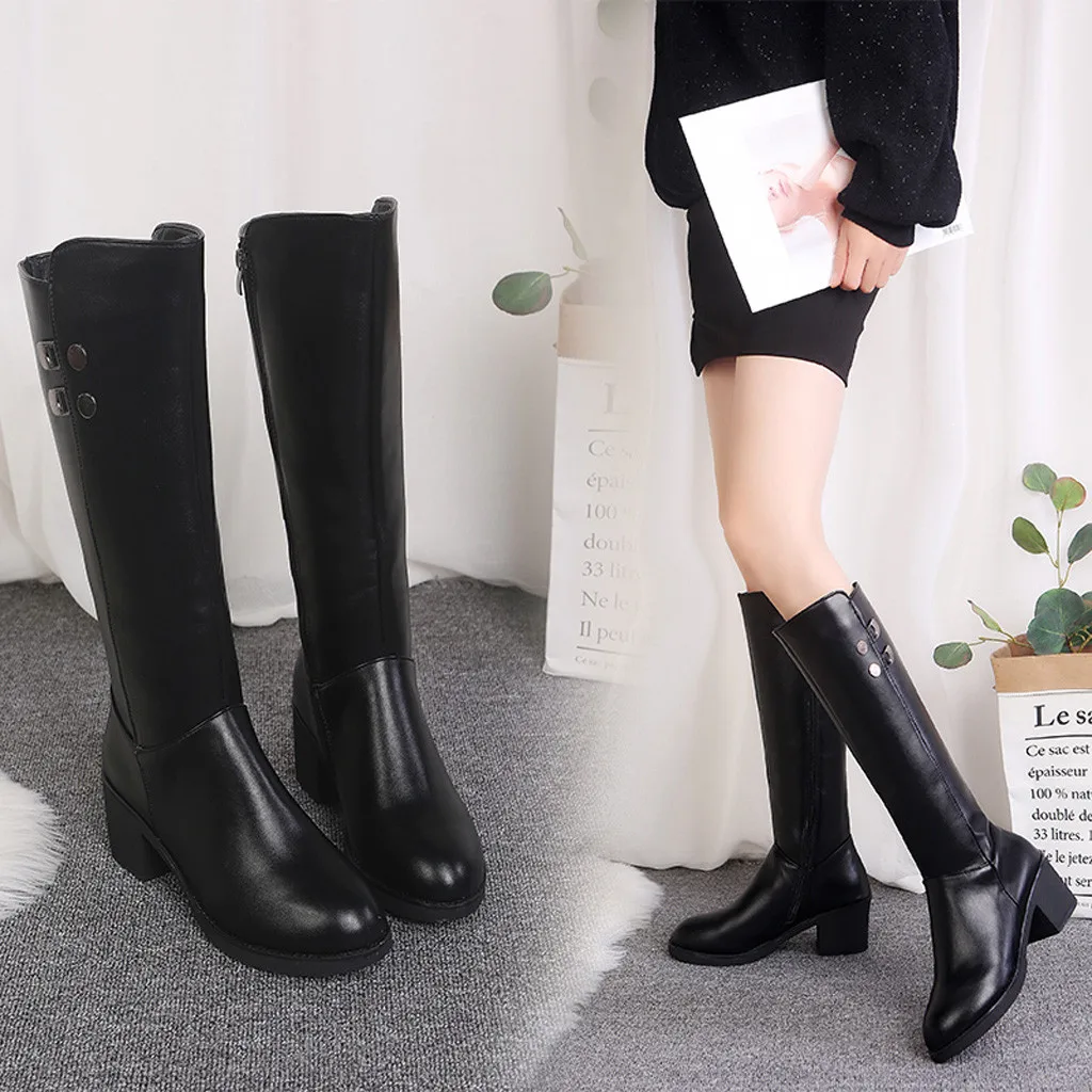 Aliexpress.com : Buy Women Leather Zipper Square Heel High