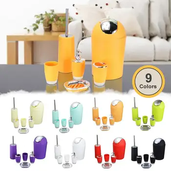 

6pcs Bathroom Toiletries Organizer Set Creative Storage Lotion Bottle Toothbrush Storage Box Mug Cup Trash Can Organizer Set