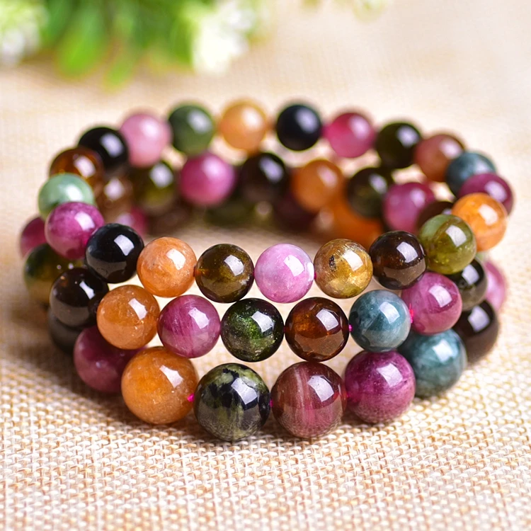 Natural Candy Color Tourmaline Round Bead Bracelet Single Lap Hand