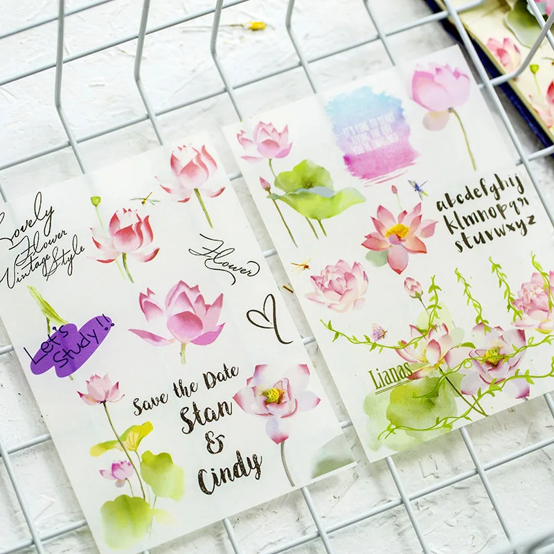 

5pcs/pack Lotus Flowers Stickers Set DIY Scrapbooking Dairy Photo Album Decorations Kawaii Stationery Planner Label Stickers