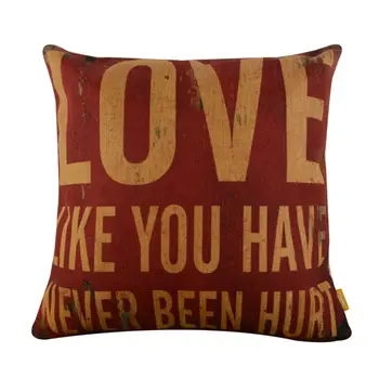 

LINKWELL 18x18" Vintage Red Love Like You have Never Been Hurt Words Letter Monogram Burlap Cushion Cover Pillowcase
